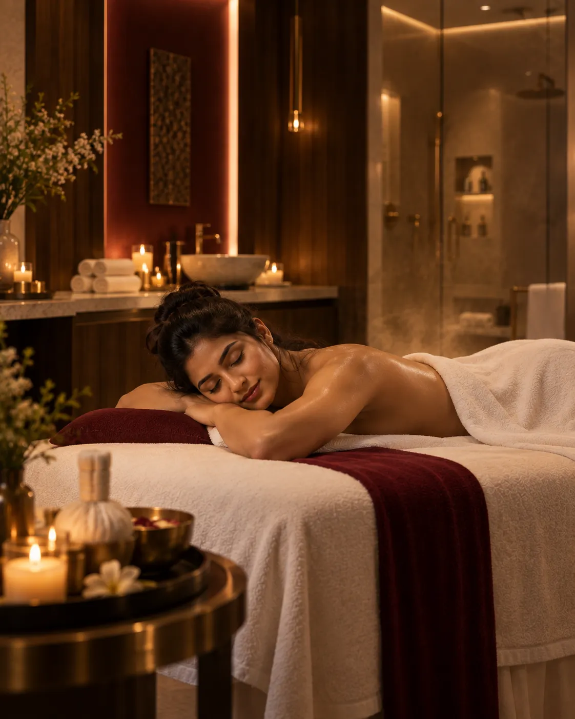 Woman relaxing during a premium spa treatment at Aurum Astra